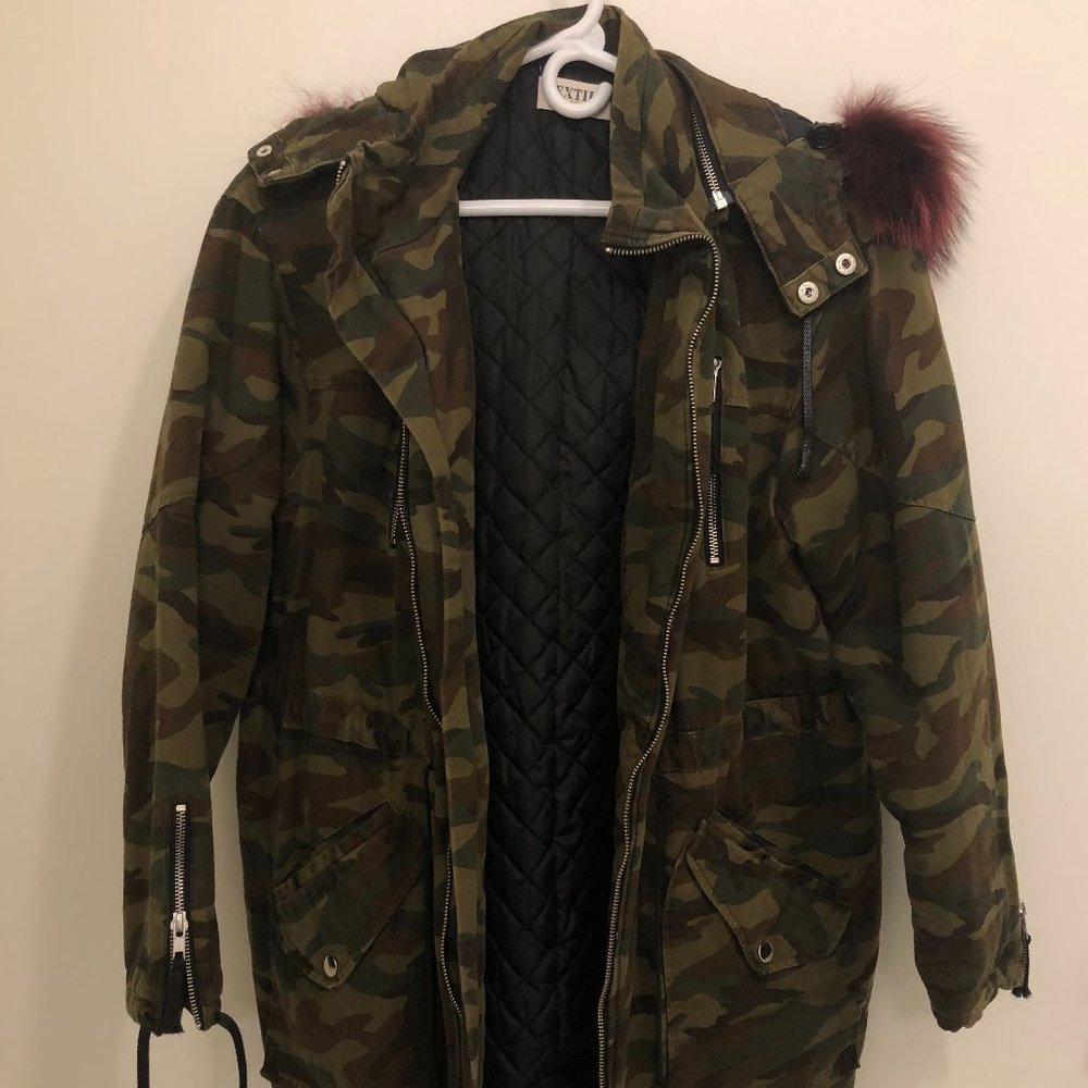 Elizabeth & James | Camouflage Fox Fur Hooded Coat